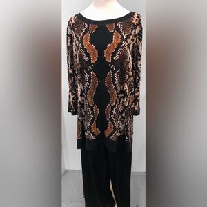 Eva Varro Scoop Neck Black & Rust Snake Print Tunic XL Black WideLeg Pants L Set